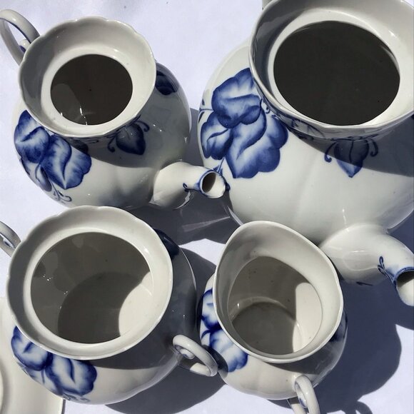 Rare Vtg Russian (USSR) Soviet Antq DULEVO Dapko Blue Floral Porcelain Tea Set - Picture 11 of 16
